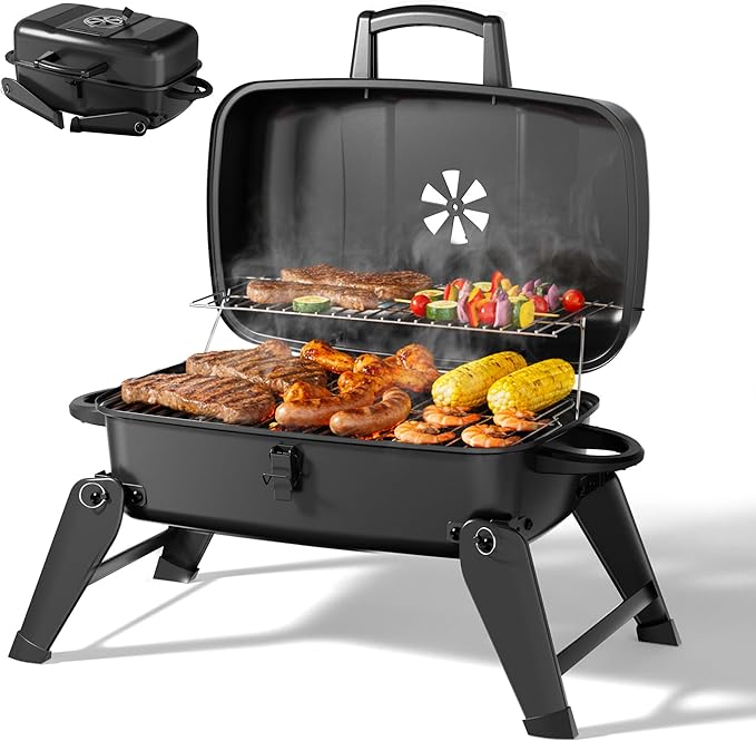 MASTER COOK Portable Charcoal Grill Foldable Lightweight BBQ Grill with 330 sq.in. Cooking Area and Adjustable Air Vent Outdoor RV Hiking Camping Patio Tailgating