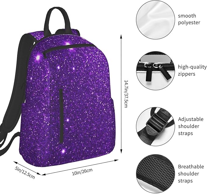 Backpack Travel or Work Bookbag purple Glitter Sparkle texture Laptop Daypacks