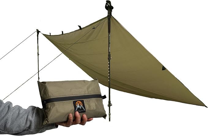 VIAM Outdoors Switchback Tan Tarp: Waterproof Camping Tarp for Hunting Glassing Hammock Rain Fly Ultralight Backpacking Gear Sun Shelter &amp Heavy Duty Outdoor Protection