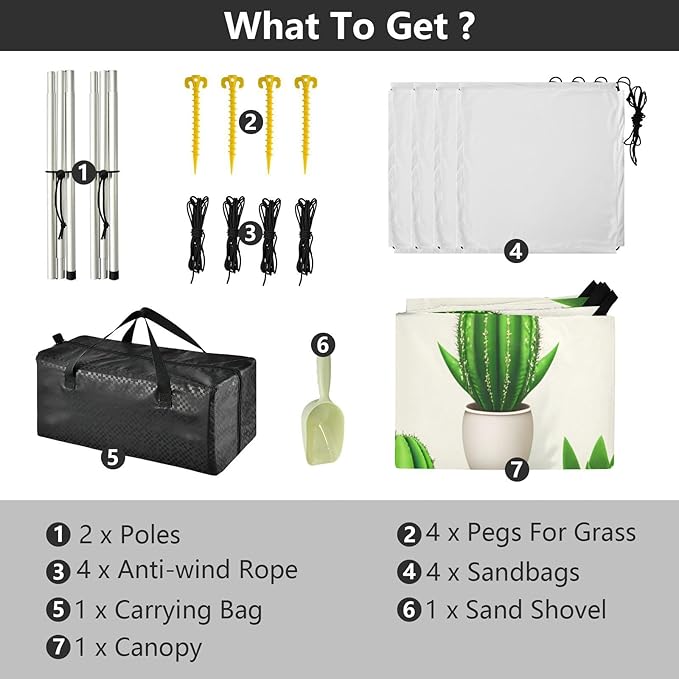 xigua Cactus Beach Tent Sun Shelter with Carrying Bag - Silver Coated Oxford Fabric Beach Canopy for Beach Camping Fishing - Includes Windproof Ropes Sandbags &amp Stakes