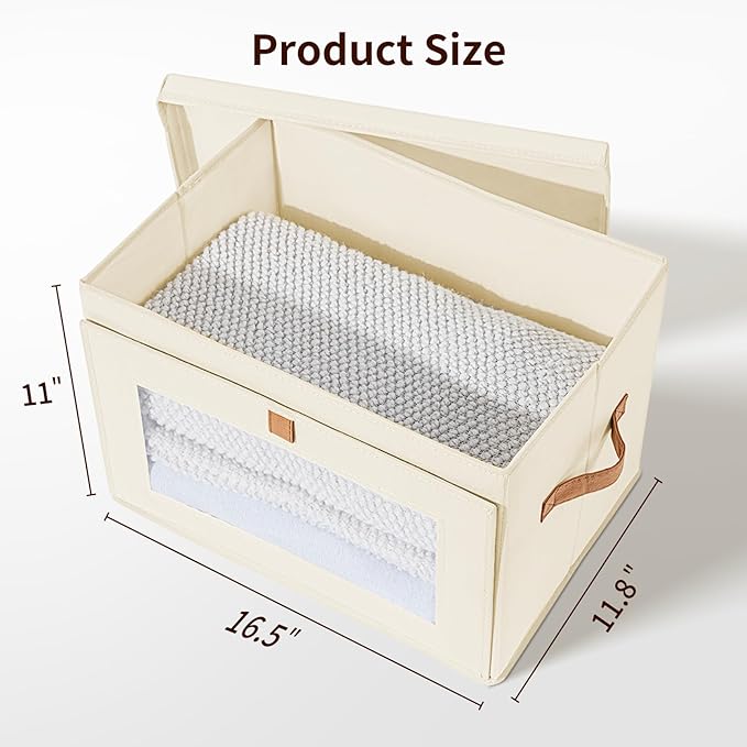 Homsorout Clothes Storage Bins with Window &amp Flap Closet Organizer with Handles Decorative Basket for Home Dorm Beige
