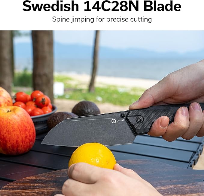 CIVIVI Hid Folding Pocket Knife 4.14 Sharp 14C28N Blade G10 Handle Nested Liner Lock Kitchen Knife with Thumb Stud Opener Ideal for Outdoor Use Camping Hiking and EDC C23008-1 Black
