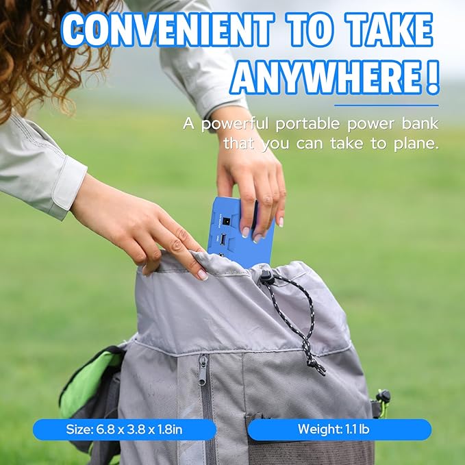 Portable Power Station with AC Outlet Powkey 65W/110V External Battery Pack 24000mAh/88.8Wh Power Pack Portable Power Source Supply Backup for Outdoor Tent Camping Home Blue