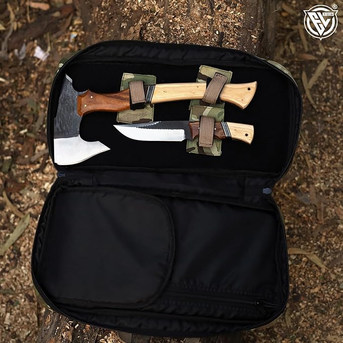 EdgeLandKnives® Hand Forged Tomahawk Throwing Axe and Bushcraft Knife Set Heavy Duty D2 Steel Tomahawk Throwing Axe and Bushcraft Knife Set with Leather Sheath Perfect Combo for Outdoorsmen EL90