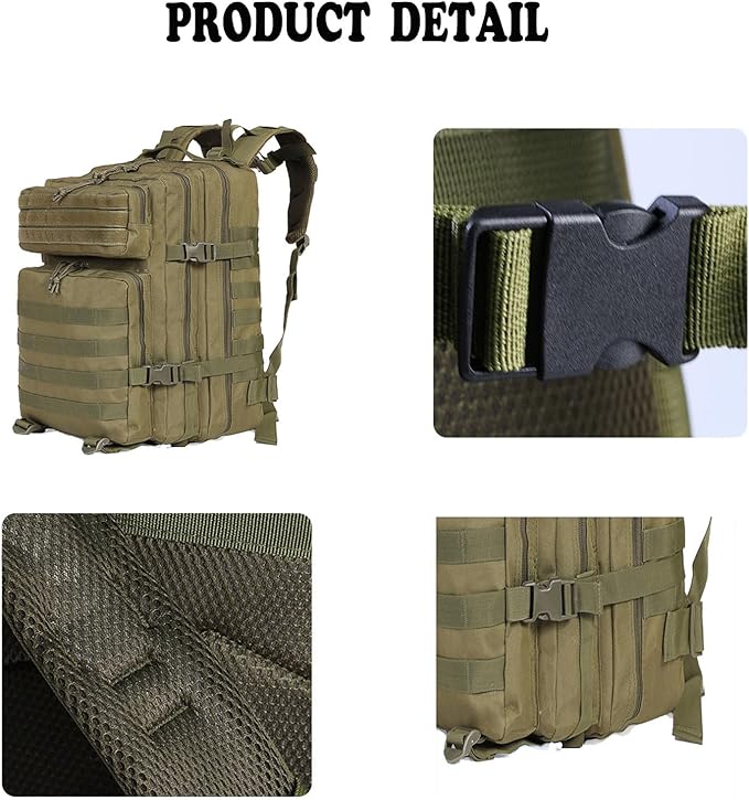 Lawaia Tactical Backpack Military Hunting Gym Hiking Rucking Backpack with Weights Survival Rucksack Tool Motorcycle Accessories Fishing Camping Range Bag 50L for Men (Green)