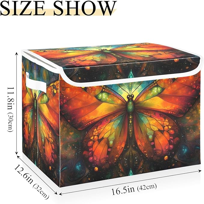 AIXIWAWA Lidded Storage Cube (Aesthetic Butterfly) Fabric Foldable Closet Bins with Flip Lid and Handles Organizer Basket Container 16.5 x 12.6 x 11.8 IN