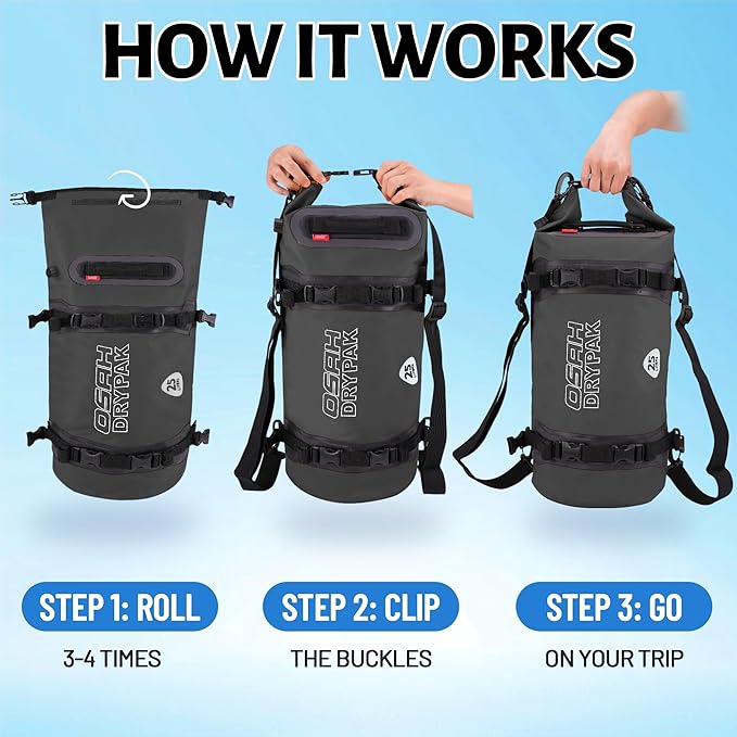 OSAH DRYPAK 25L Waterproof Dry Bag - Motorcycle Luggage Tail Bag with Straps for Back Seat Roll Top Lightweight Waterproof Backpack Sack for Travel Swimming Boating Kayaking Camping and Beach