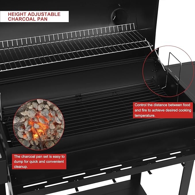 Royal Gourmet CC1830T 30-Inch Barrel Charcoal Grill with Warming Rack &amp Front Storage Basket Outdoor BBQ Grill with 627 sq. in. Grilling Area for Backyard Barbecue Cooking Party Black