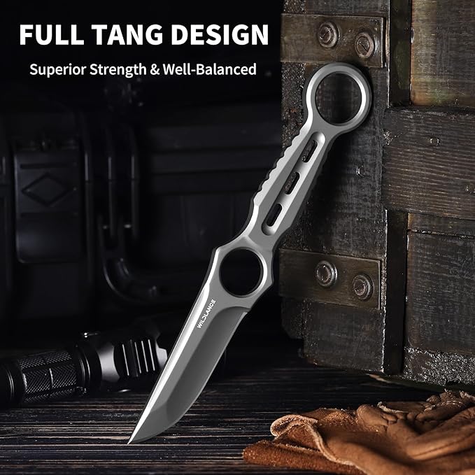 EDC Fixed Blade Knife with Sheath Camping Knife Fixed Blade 3.3 DC53 Steel Outdoor Survival Blade Full Tang Hunting Knives for Men Women IB-01 Silver