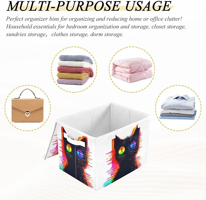 AIXIWAWA Lidded Storage Cube (Digital Art Cat) Fabric Foldable Closet Bins with Flip Lid and Handles Organizer Basket Container 16.5 x 12.6 x 11.8 IN