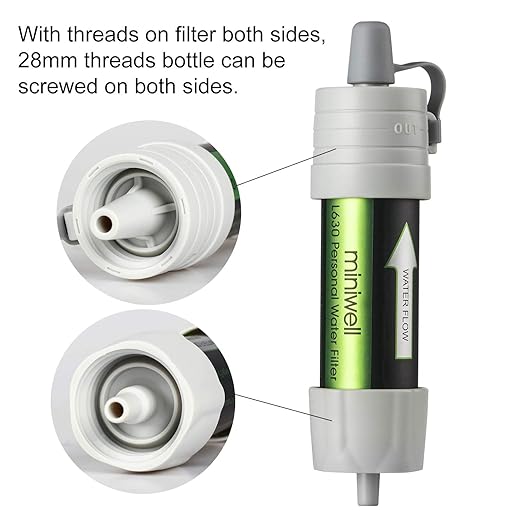 Miniwell Gravity Water Filter Straw - Ultralight Versatile Hiker Filter with Bucket Connector (Grey)