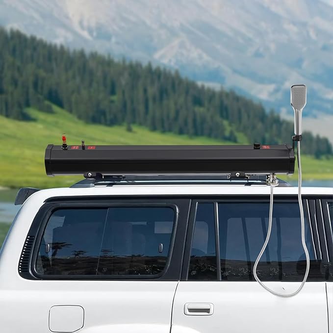 5.28 Gallon Portable Camping Shower Roof-Mounted Pressurized Water Tank Solar Camping Shower for SUV Sedan RV Trucks (5.28 Gallon)