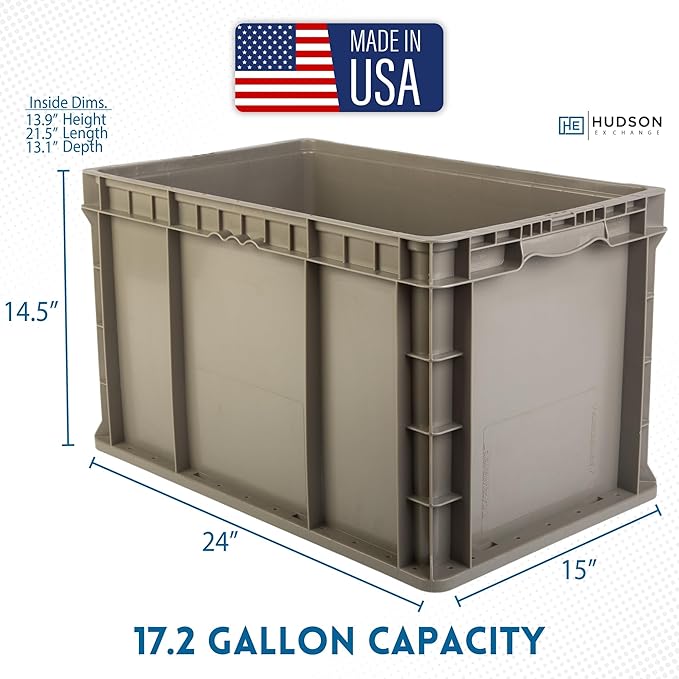 Hudson Exchange 24 x 15 x 14.5 (2 Pack) Straight Wall Handled Storage Container Tote Gray/Brown