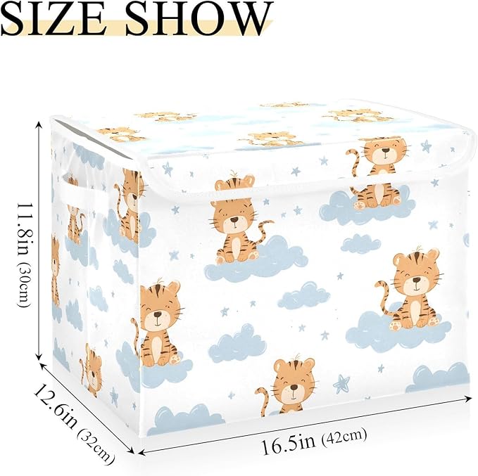 susiyo Large Foldable Storage Bin with Flip-Top Lid Cute Tiger Pattern Storage Box Collapsible Closet Organizer Containers Boxes Decorative Baskets with Handles for Home Bedroom Living Room Office