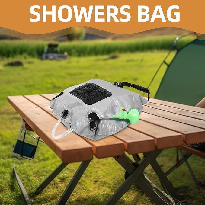 Portable Solar Shower Bag 20l with Temperature Indicator and On/Off Switchable Shower Head Outdoor Camping Hiking Beach Travel Gray