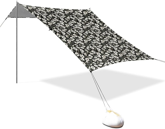 ALAZA White Anemone Flower Beach Tent Sun Shelter UPF50+ Protection Beach Shade Canopy w/ 4 Sandbags for Outdoor Camping Fishing Backyard Fun Picnic 10x9 ft