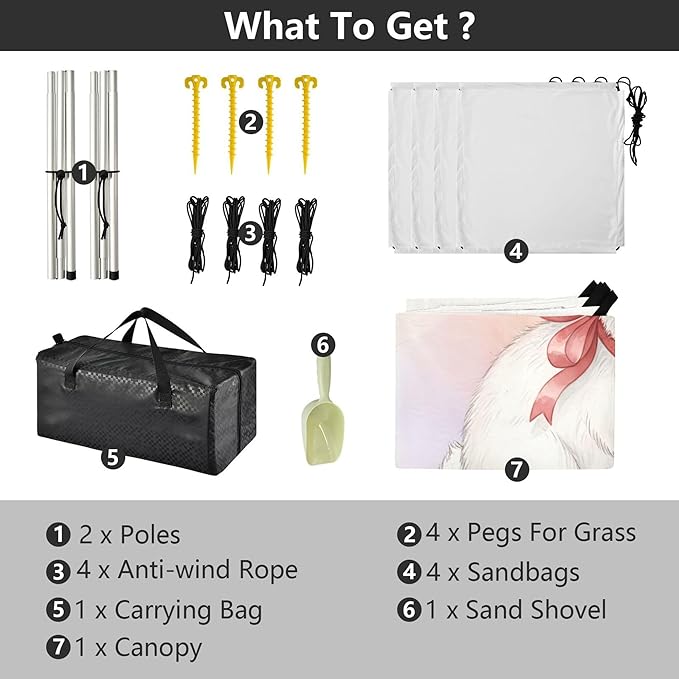 Easter Bunny Beach Canopy Sun Shelter with Sandbags &amp Sand Shovel &amp Windproof Ropes - Portable 110x126 Beach Shade Beach Tent for Camping Picnics