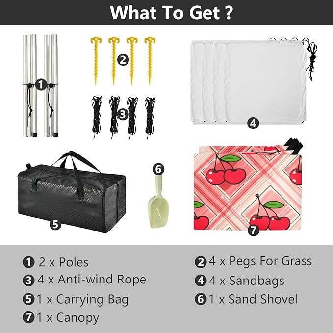 Beach Canopy with Windproof Ropes &amp Sandbags Beach Tent Sun Shade Sun Shelter for Camping Trips Fishing Backyard Fun or Picnics Cherry