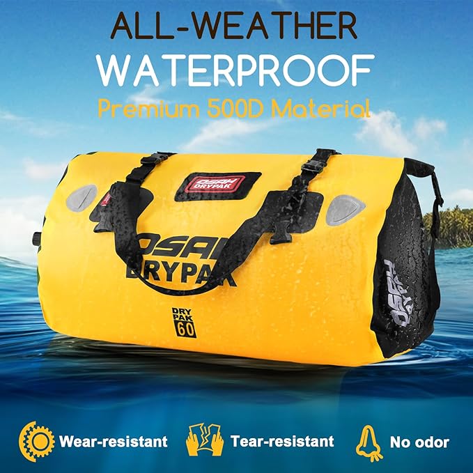 Waterproof Duffel Bag - Motorcycle Dry Bag Tail Bag with Large Storage Space Waterproof Luggage Duffle Bags with Outer Mesh Zipper Pocket for Camping Kayaking Fishing &amp Traveling