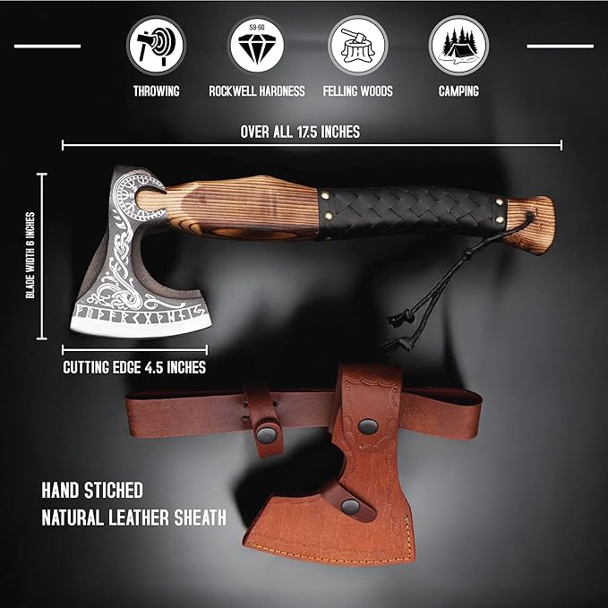 17.5 Handmade Viking Axe - Ideal for Collectors &amp Enthusiasts | Authentic Artisan-Crafted | Medieval Styled Axe with Durable and Robust High Carbon Steel