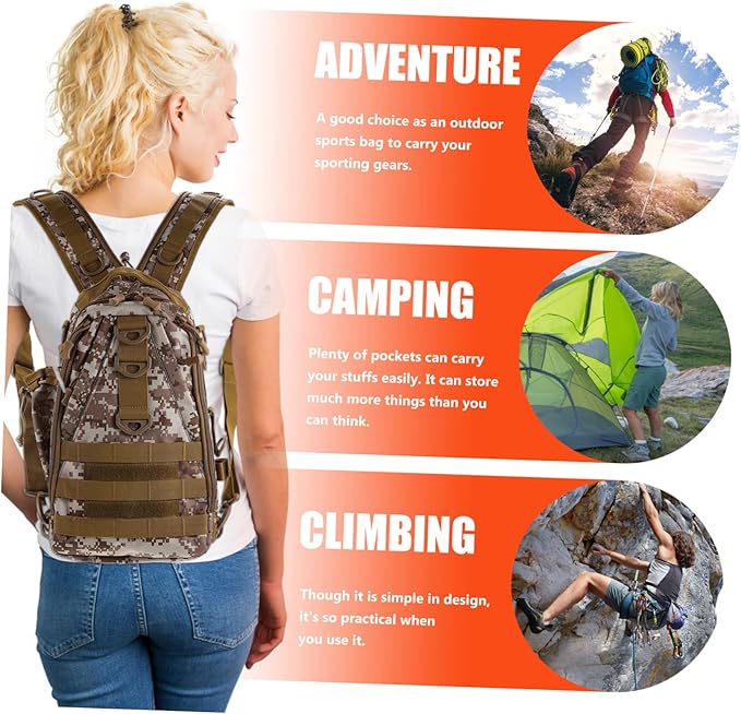 Kisangel 1pc Outdoor Hiking Backpack Capacity Multifunctional for Camping Cycling Fishing and Desert Camouflage