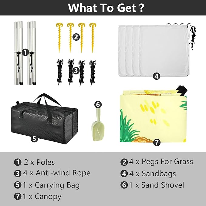 Beach Canopy with Windproof Ropes &amp Sandbags Beach Tent Sun Shade Sun Shelter for Camping Trips Fishing Backyard Fun or Picnics Pineapple