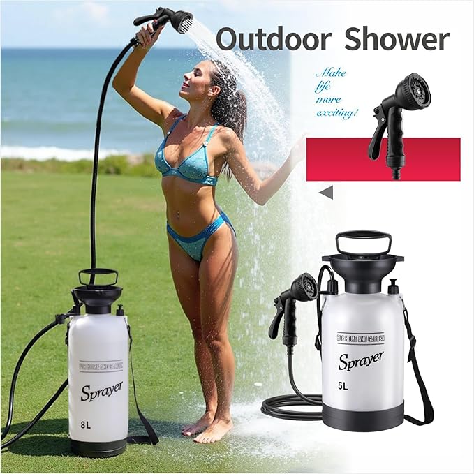Portable Shower Portable Camping Shower 5L with 10 Modes Sprayer Head and 9.84ft Hose for Garden Picnic Hiking Beach Car Cleaning