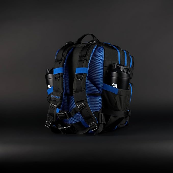 WOLFpak 25L Athletic Gym Backpack - Durable 1000D Waterproof Oxford Material with MOLLE Webbing Laptop Pocket &amp Dual Cup Holders Durable Fitness/Travel/Military Daypack (Blue Wolf)
