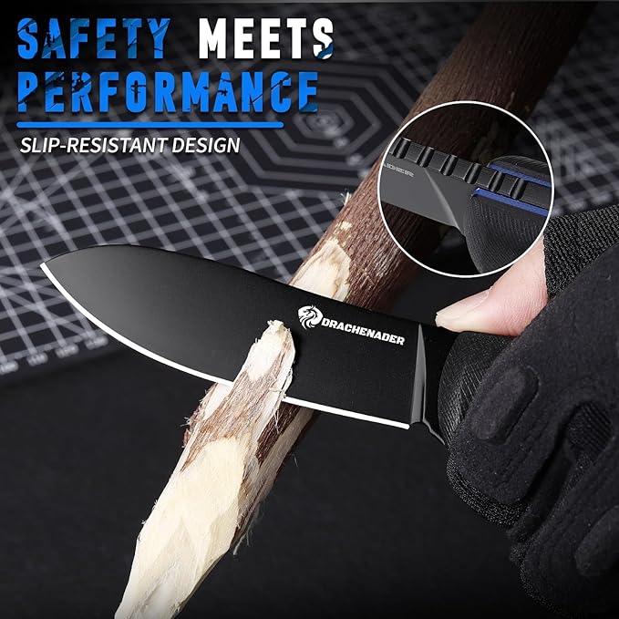 DRACHENADER SHADOW 8.11 Fixed Blade Hunting Knife D2 Steel Blade Survival Knife with Kydex Sheath Horizontal Carry for Men Outdoor Skinning and Camping (Black)