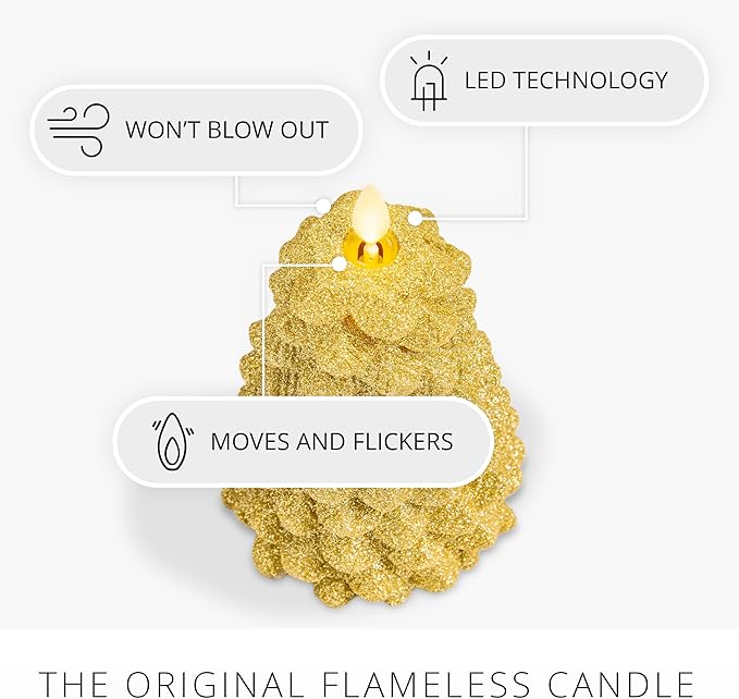 Luminara Rich Gold Glitter Flameless LED Candle North Tree Moving Flame Pillar (3.8 x 6)