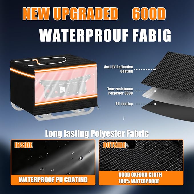 Generator Covers While Running 30x24x24inch Heavy Duty 600D Generator Cover Compatible with Most 5000-15000 Watt Generators Transparent Window Top Can be Refuel