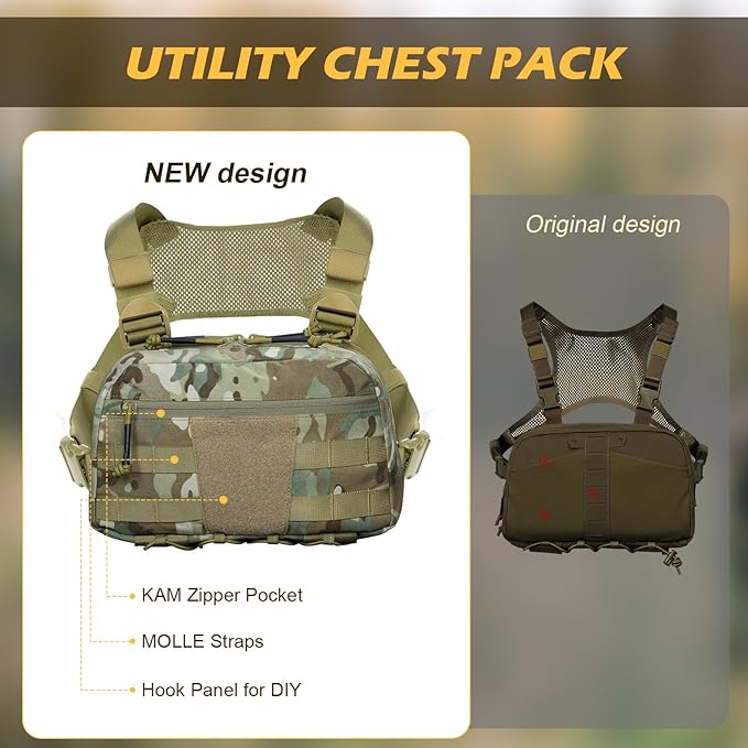 Tactical Chest Pack Bag Molle EDC Pouch Bag with CCW Compartment Adjustable Strap Workouts Fishing Hunting