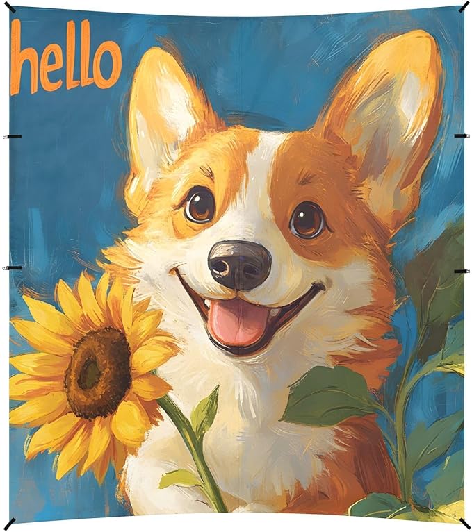 ALAZA Cute Corgi Sunflower Beach Tent Sun Shelter Portable Canopy Sunshade for Outdoor Camping Picnics Backyard Fun 10x9 ft