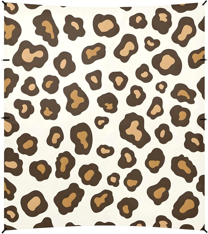 ALAZA Leopard White &amp Brown Cheetah Print Beach Tent Sun Shelter UPF50+ Protection Beach Shade Canopy w/ 4 Sandbags for Outdoor Camping Fishing Backyard Fun Picnic 10x9 ft