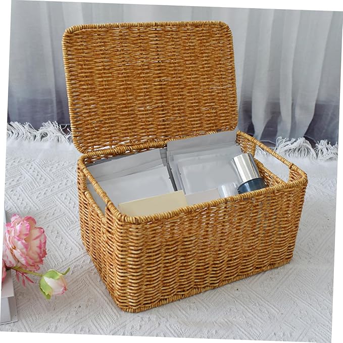 Capacity Woven Storage Basket with Lid Imitation Rattan Sundry Container for Bedroom Wardrobe and Living Organization Stylish and Functional Household Storage Holder