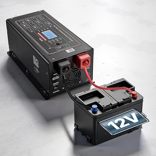 VEVOR Pure Sine Wave Inverter Charger 1200W DC 12V to AC 120V Power Inverter with LCD Display Remote Control Low Frequency for RV Camper Home Compatible with 12V LiFePO4 Lithium Batteries