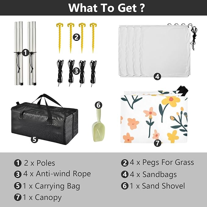 Little Yellow Flowers Stable Beach Tent UPF50+ Water-Resistant Large Portable Sun Shelter with Sandbags &amp Sand Shovel for Camping Fishing Backyard Fun