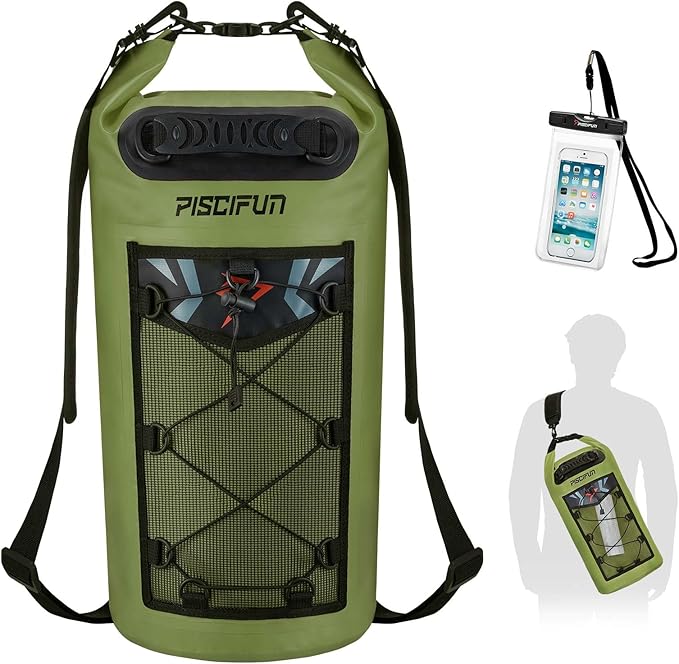 Piscifun Dry Bag Waterproof Floating Backpack 10L/20L/30L/40L with Waterproof Phone Case for Boating Kayaking Fishing