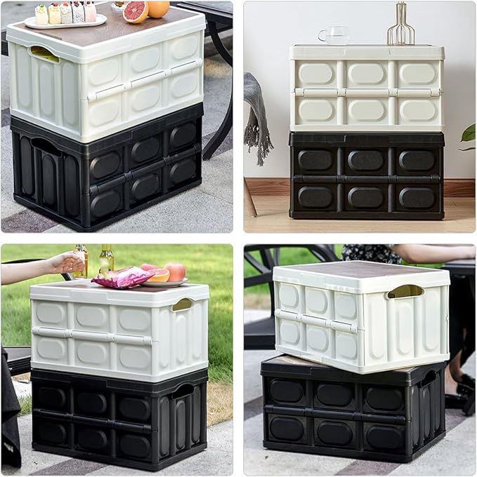 VICASKY Foldable Camping Storage Box with Lid Small Plastic Sundries Organizer 38.5x27x21cm Large Capacity Clothes Storage Container for Outdoor and Car Trunk Use