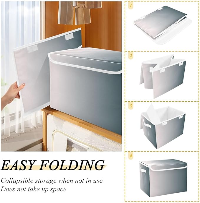Grey Gradient Storage Bin with Lid Collapsible Blanket Storage Storage Bags for Clothes for School Supply Office Basket