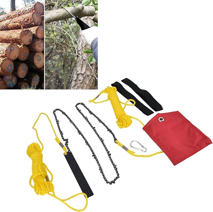 48 Inch Rope Saw 63 Teeth High Limb Rope Saw Hand Pulled Saw Chain Folding Pocket Chainsaw Limb Saw Hand Saws for Tree Trimming