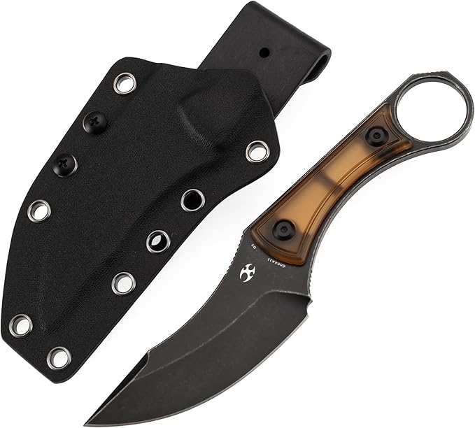 KANSEPT Niko Fixed Blade Knife 3.54'' Blackwash D2 Sharp Blade with Yellow PEI Fine Texture Handle Adjustable Kydex Sheath for Edc Hunting Survival Camping G004A11