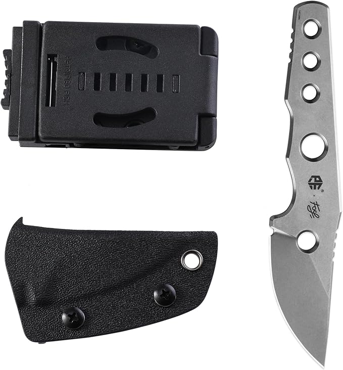 Petrified fish PFE13 Bison Fixed Blade Knife 2.4 14C28N Stonewashed Blade 2.52oz 14C28N Handle Fixed Blade Knife for Camping EDC Outdoor (White Stonewashed)