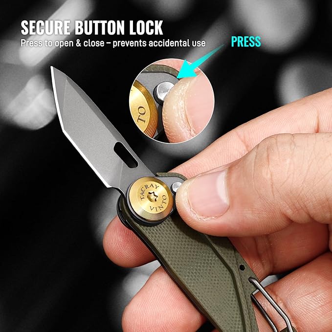 TACRAY Vinto 5-in-1 Small Pocket Knife – Ultra-Light Compact Multitool with Utility Knife Seatbelt Cutter Bottle Opener Flathead Screwdriver &amp Keyring Attachment for Everyday Carry (Green)