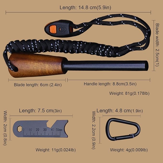 BA-KOR U.S.A 8mm thick DC53 steel 38.5CM (15.4in) (full tang) fixed knife+Nylon sheath&amp(5.9in) cerium igniter suitable for outdoor hunting camping Jungle Survival exploration EDC tool knife