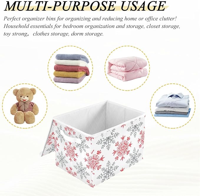 senya Christmas Baskets Collapsible Storage Bins with Lids Snowflakes Red Gray Storage Boxes Clothes Baskets for Organizing