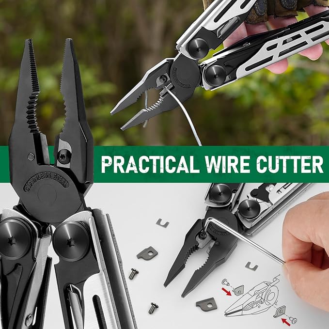 BIBURY Multitool Pliers Pro BI2045 Foldable Multitools with Replaceable Wire Cutters and Saw Stainless Steel Multi Tool w/Upgraded Scissors and Screwdriver Set Ideal for Camping Hiking Survival