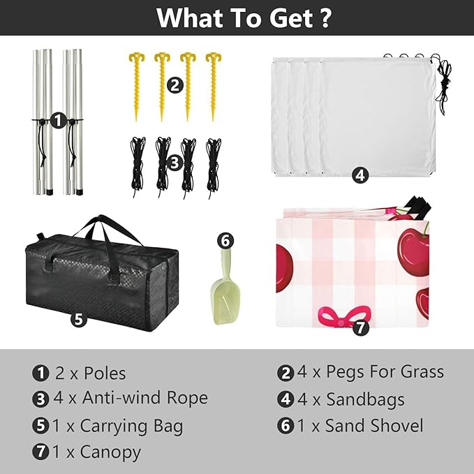 xigua Cherry Beach Tent Sun Shelter with Carrying Bag - Silver Coated Oxford Fabric Beach Canopy for Beach Camping Fishing - Includes Windproof Ropes Sandbags &amp Stakes