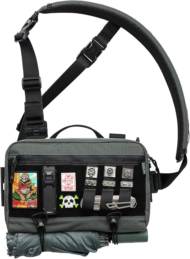 TACTICAL_GEEK L3 Pro EDC Crossbody Bag Chest Bag with Adjustable StrapDaily Carry Sling Pack Large Capacity Daypack Organizer for Camera Drones（T500 Grey）