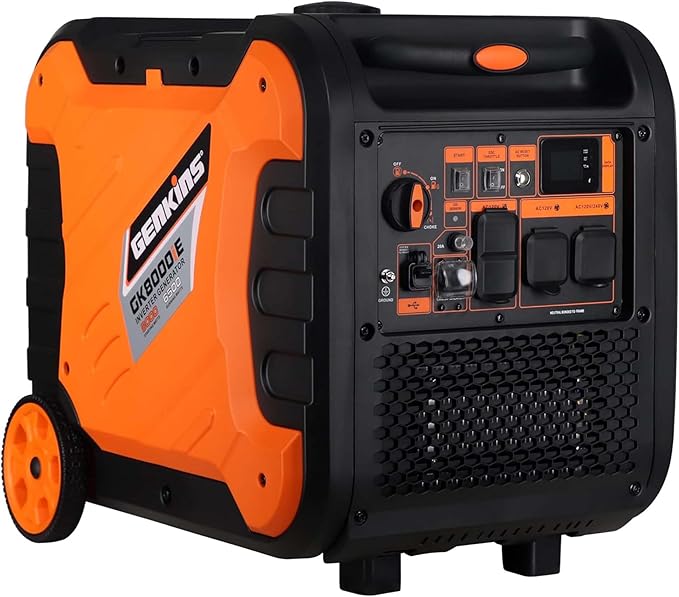 Genkins Inverter Generator 8000W Outdoor Portable Generators Gas Powered Super Quiet with Parallel Capability Electric Start Ideal for Home Backup RV Camping Travel